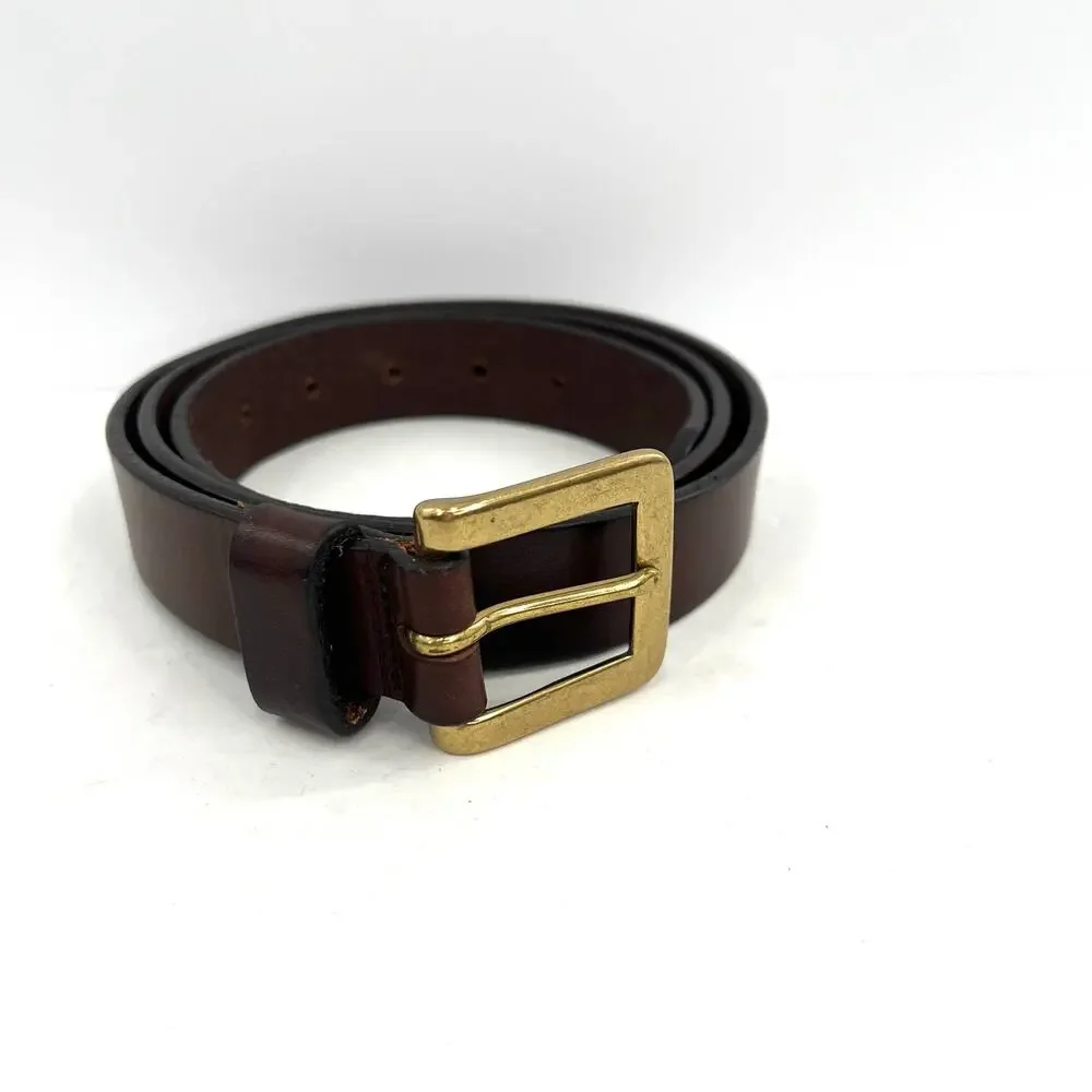 Polo Ralph Lauren men’s leather brown logo square brass buckle belt